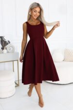 695-1 ALVA Flared midi dress with wide straps - burgundy-4
