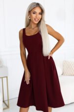 695-1 ALVA Flared midi dress with wide straps - burgundy-3