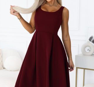 695-1 ALVA Flared midi dress with wide straps - burgundy-1
