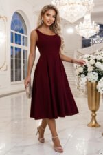 695-1 ALVA Flared midi dress with wide straps - burgundy-6