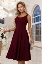 695-1 ALVA Flared midi dress with wide straps - burgundy-7