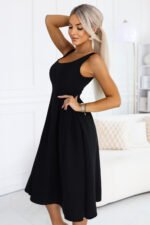 695-2 ALVA Flared midi dress with wide straps - black-2