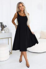 695-2 ALVA Flared midi dress with wide straps - black-3