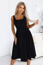 695-2 ALVA Flared midi dress with wide straps - black-1