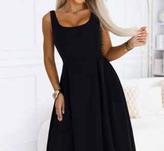 695-2 ALVA Flared midi dress with wide straps - black-1