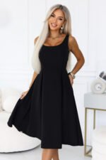 695-2 ALVA Flared midi dress with wide straps - black-5