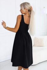 695-2 ALVA Flared midi dress with wide straps - black-4
