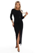 697-1 Sparkly long dress with a leg slit - black with glitter-10