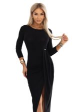 697-1 Sparkly long dress with a leg slit - black with glitter-11
